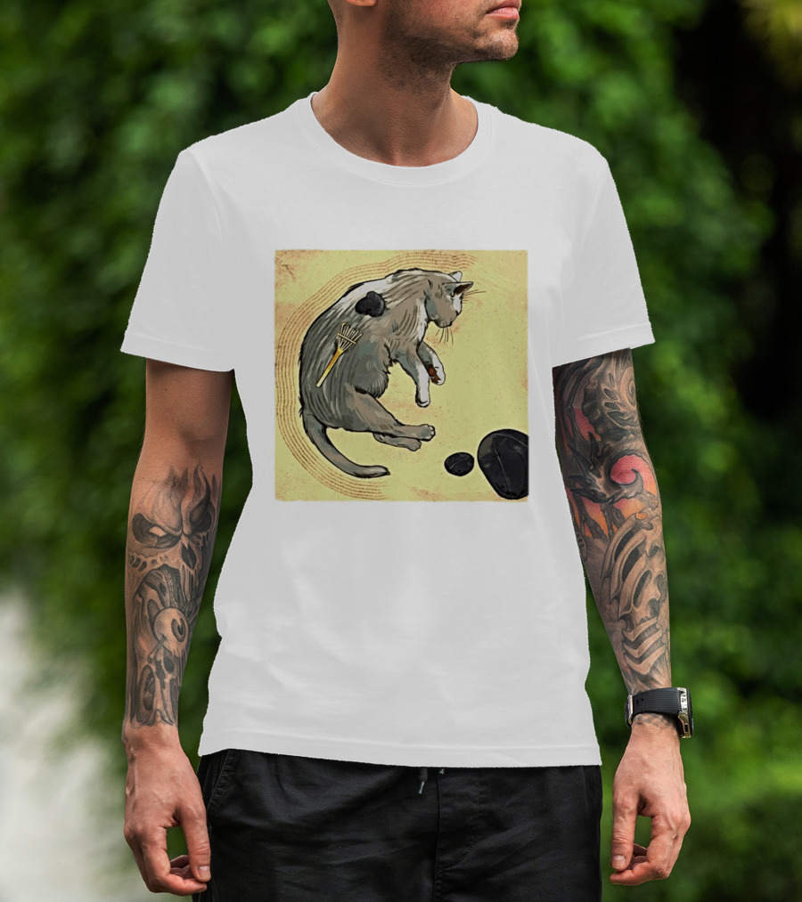 Zen Garden Kitty Rake And Stones Tranquility T-Shirt