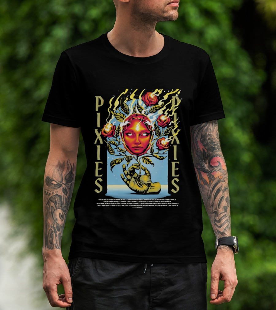 Pixies Europe And UK Tour 2026 Flaming Roses Face T-Shirt