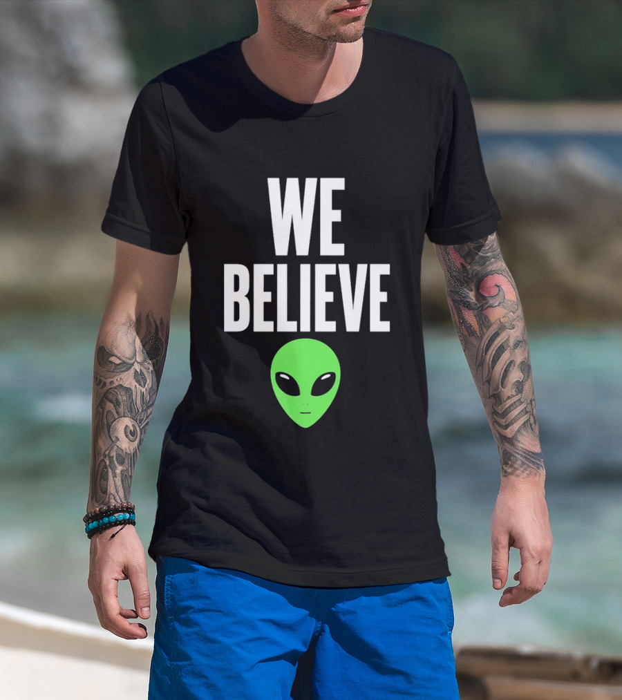 We Believe Alien Green Head Basketball Fans Go Spurs Go T-Shirt