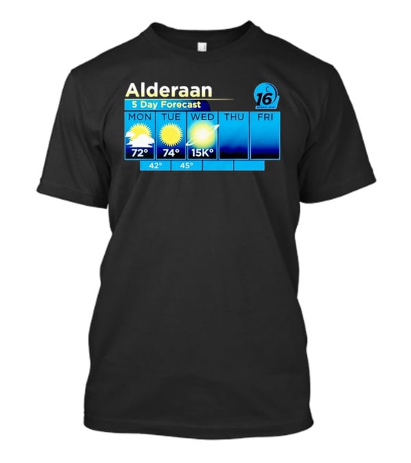Alderaan 5 Day Forecast Weather Channel Sci Fi Parody 15K Degrees Mon Thu Fri T-Shirt