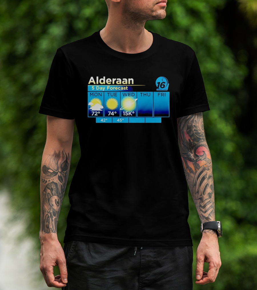Alderaan 5 Day Forecast Weather Channel Sci Fi Parody 15K Degrees Mon Thu Fri T-Shirt