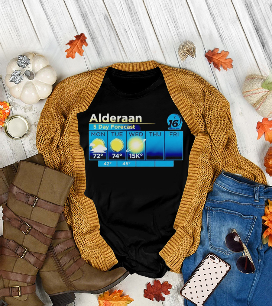 Alderaan 5 Day Forecast Weather Channel Sci Fi Parody 15K Degrees Mon Thu Fri T-Shirt