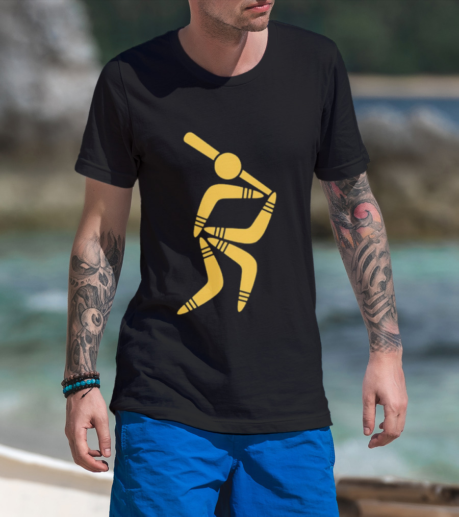 Boomerang Baseball Batting Pose Yellow Tribal T-Shirt