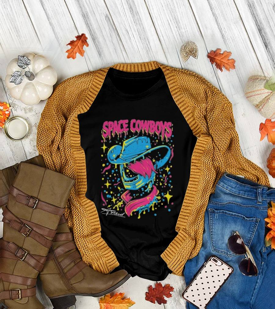 Space Cowboys Neon Drip Art by Sugar Land T-Shirt