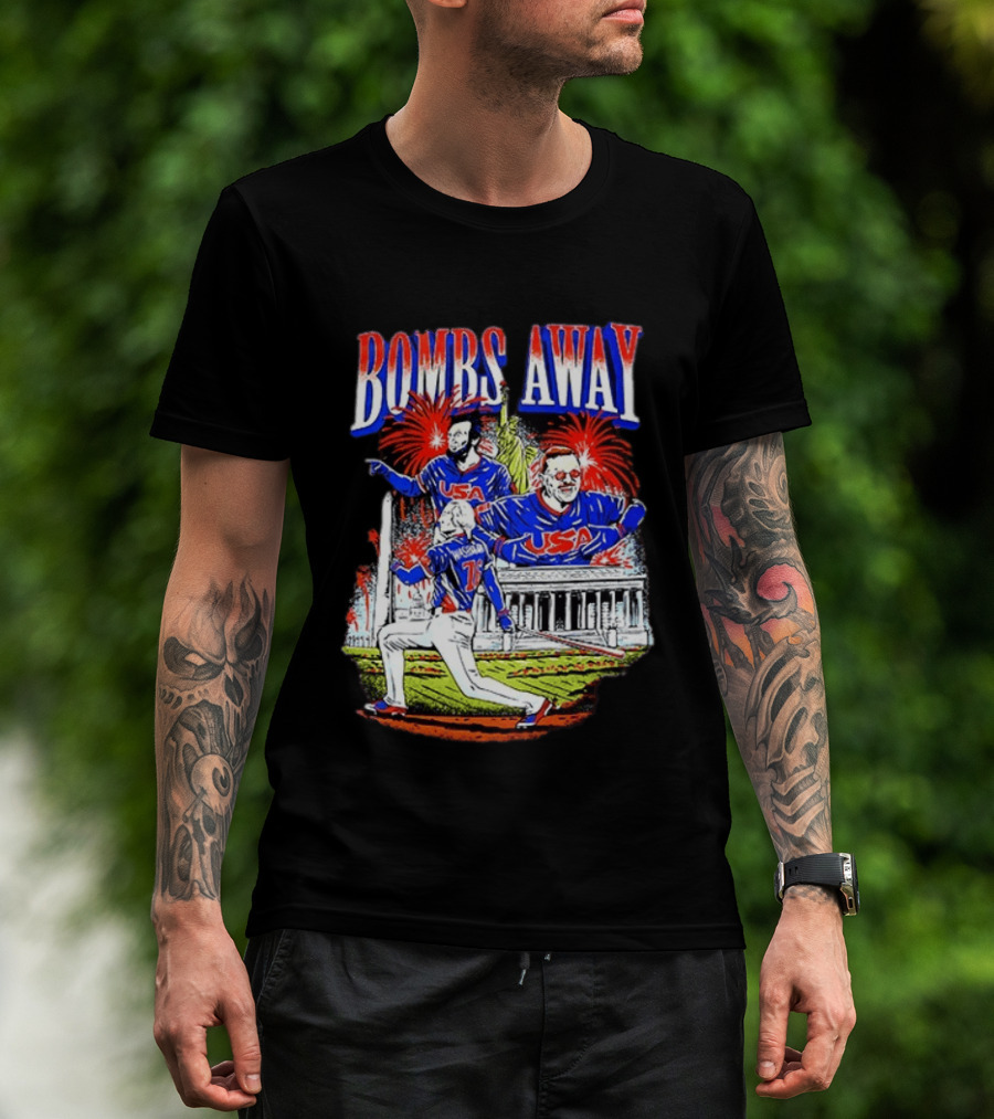 Bombs Away USA Firework Celebration And Baseball Scene T-Shirt