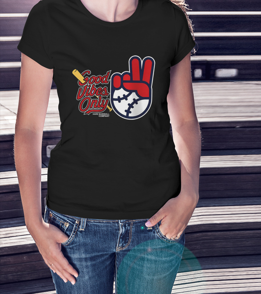 Good Vibes Only Baseball Peace Sign Red Glove T-Shirt
