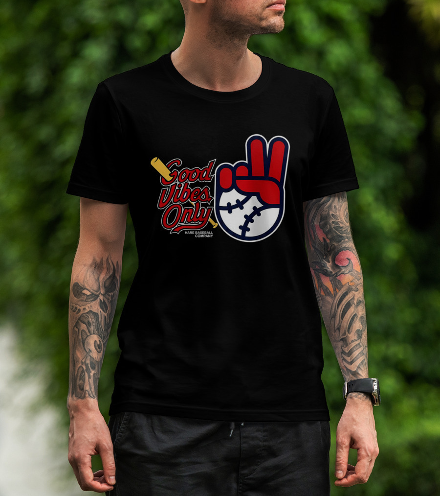 Good Vibes Only Baseball Peace Sign Red Glove T-Shirt