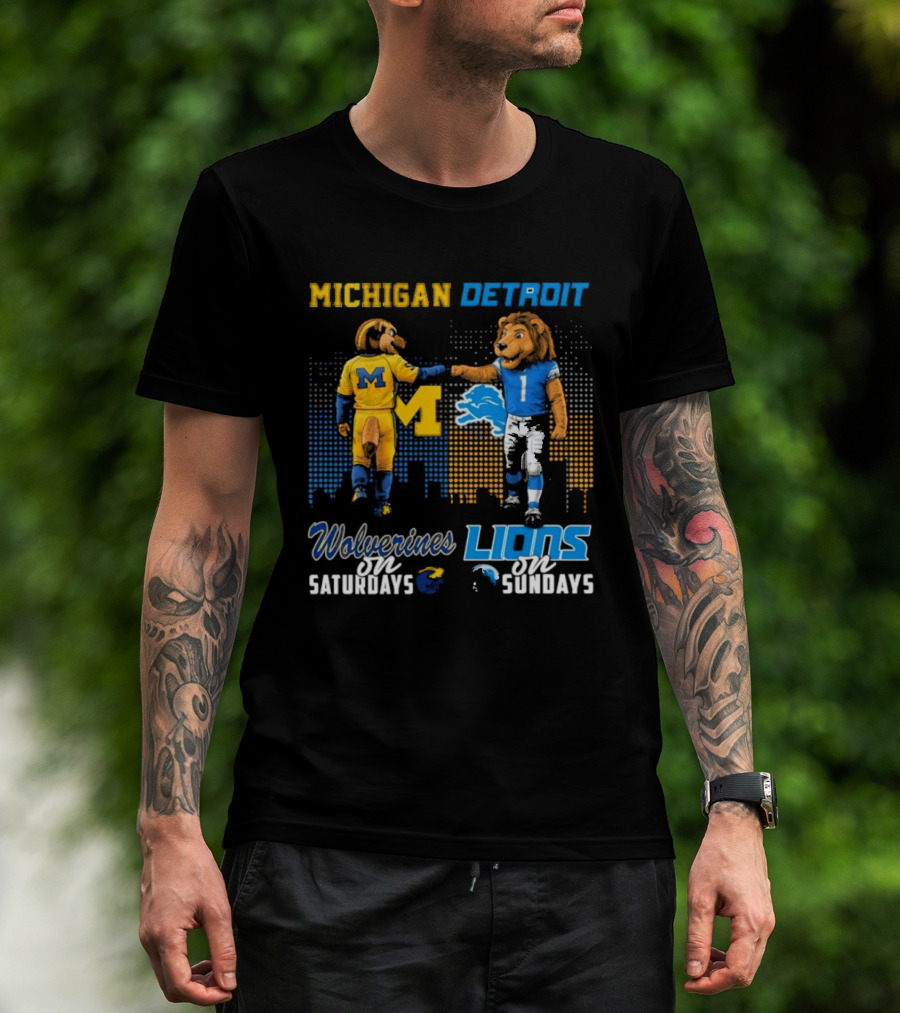 Michigan Wolverines Detroit Lions Fist Bump Saturdays Sundays T-Shirt