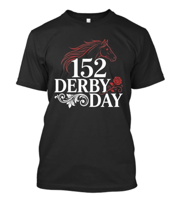 152 Derby Day Horse Racing Event With Floral And Horse Head T-Shirt