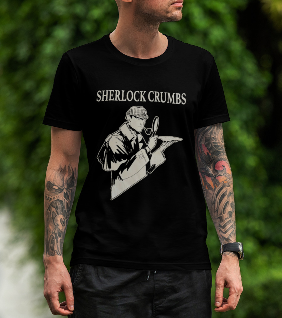Sherlock Crumbs Detective Magnifying Glass Pipe T-Shirt