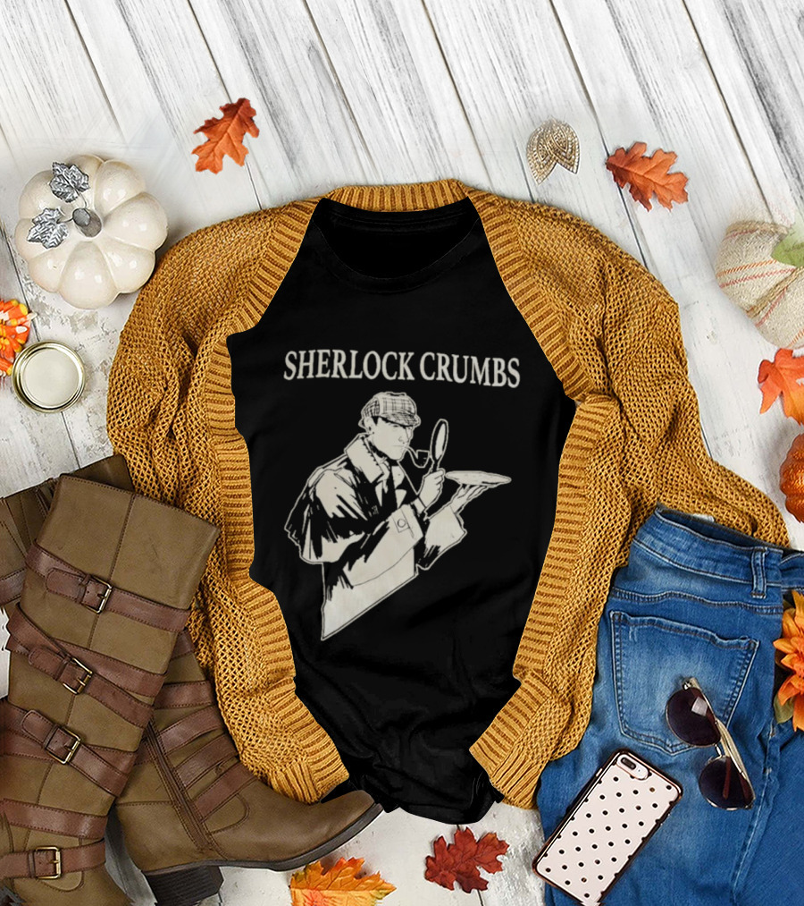 Sherlock Crumbs Detective Magnifying Glass Pipe T-Shirt
