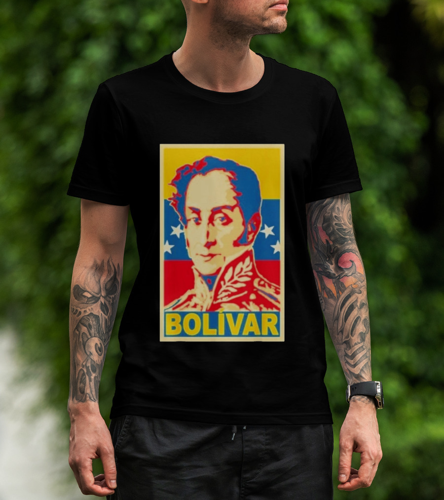 Bolivar Portrait Venezuelan Flag Colors Stars T-Shirt