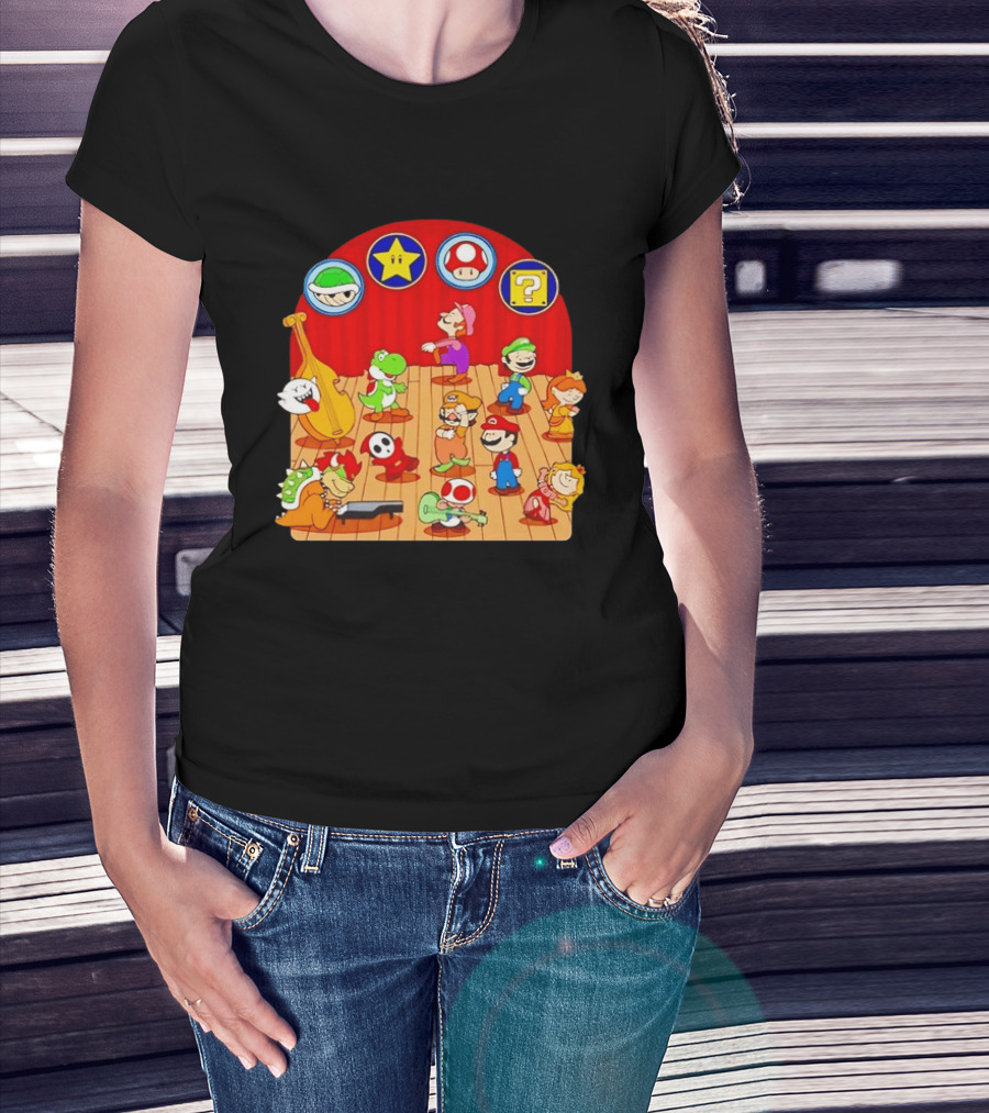 Super Mario Bros Peanuts Characters Dancing Plumber Game Mashup T-Shirt