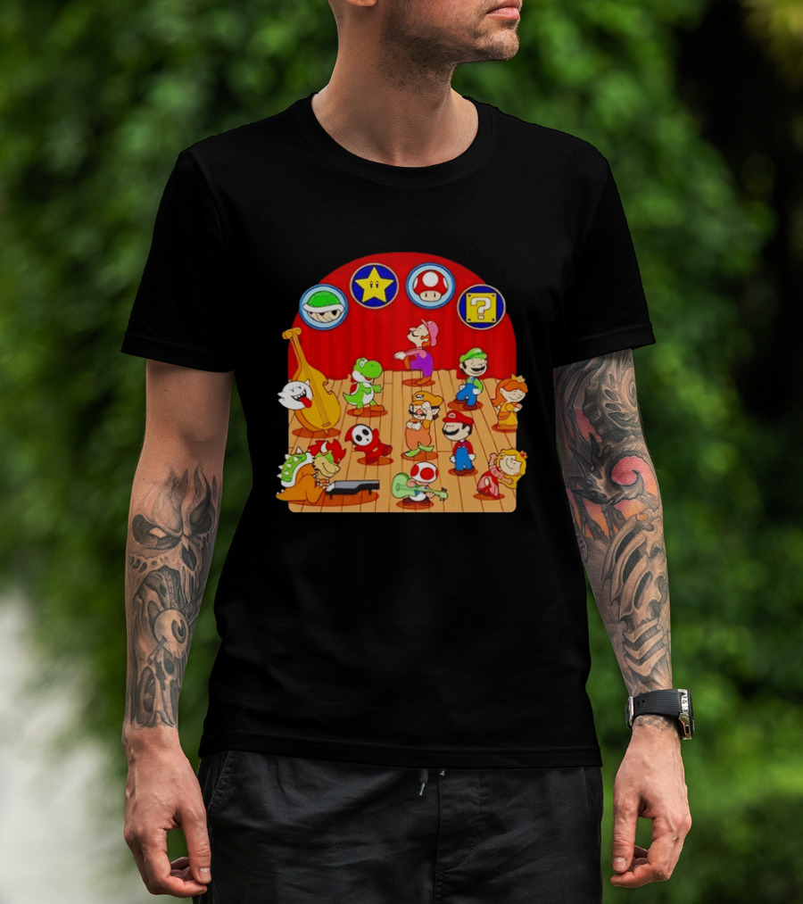 Super Mario Bros Peanuts Characters Dancing Plumber Game Mashup T-Shirt