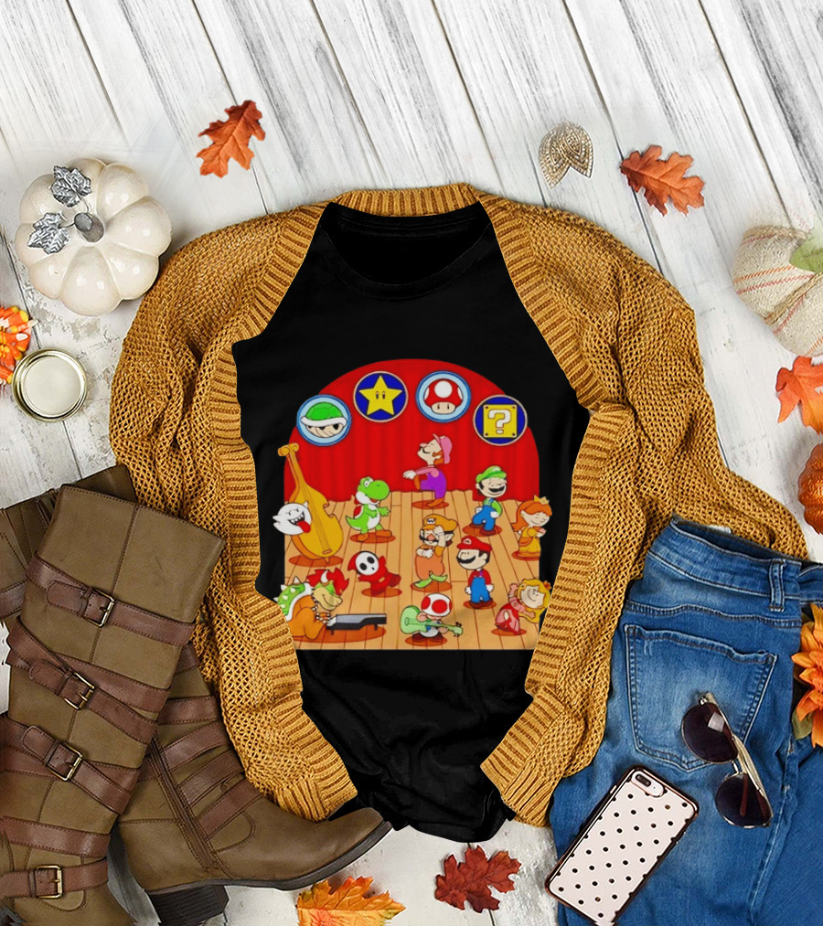 Super Mario Bros Peanuts Characters Dancing Plumber Game Mashup T-Shirt