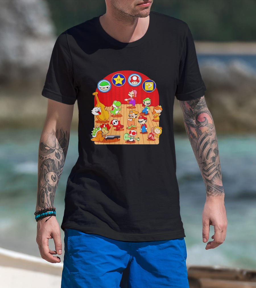 Super Mario Bros Peanuts Characters Dancing Plumber Game Mashup T-Shirt