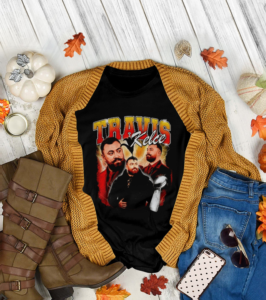 Travis Kelce Football 2026 with Trophy and Bold Portraits T-Shirt