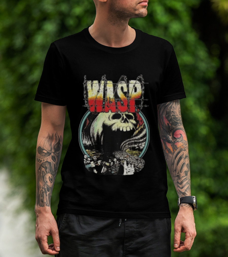 WASP The Headless Children Skull Graphic Barbed Wire T-Shirt