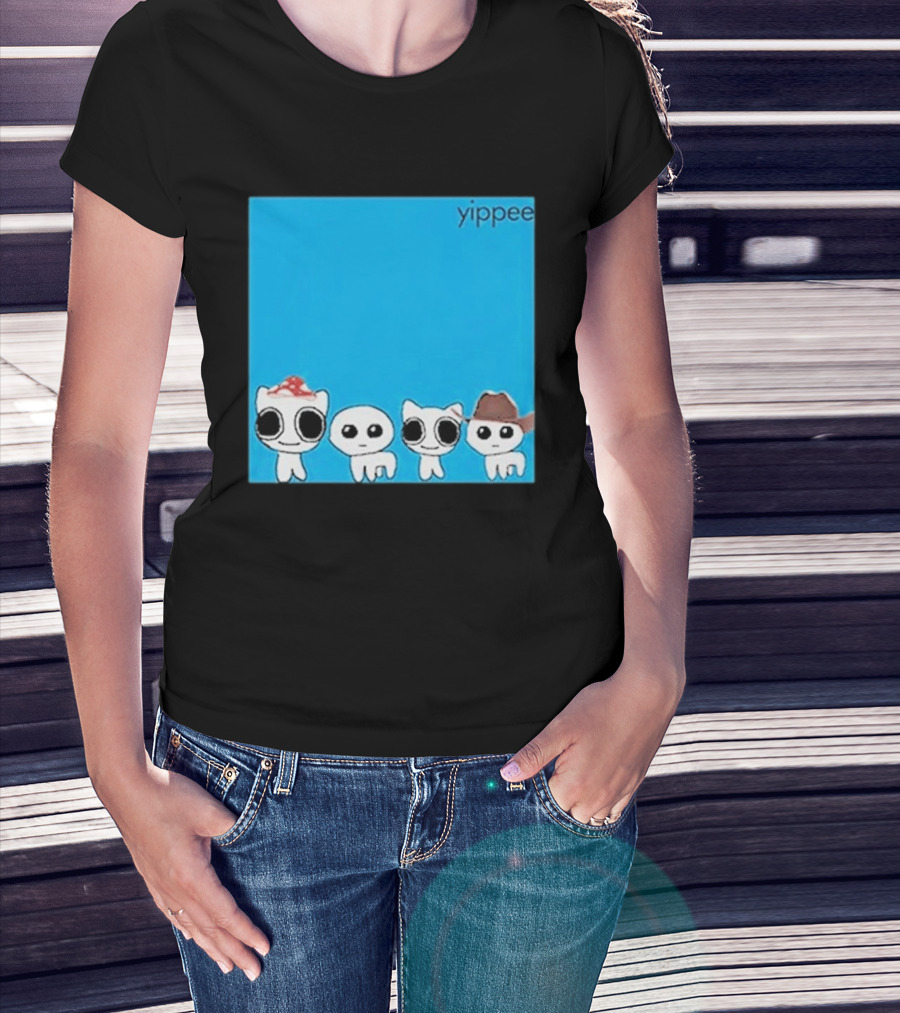 Yippee Blue Album Cringey Cartoon Characters With Cowboy And Chef Hats T-Shirt
