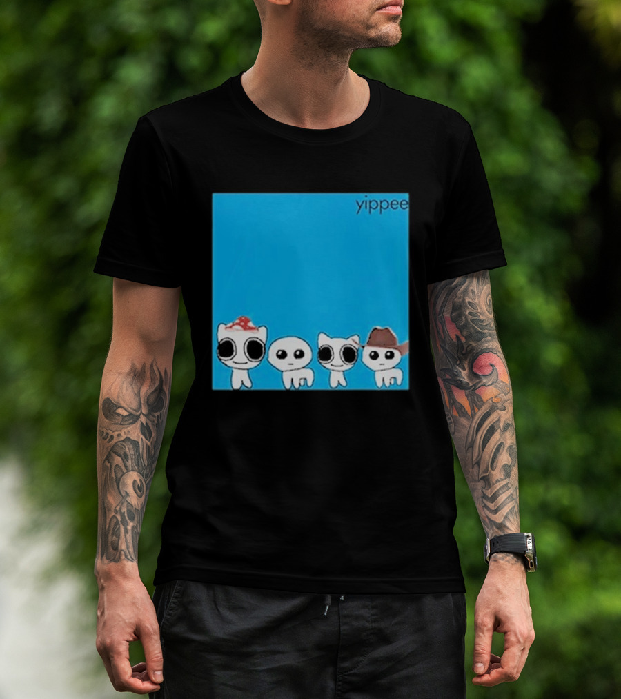 Yippee Blue Album Cringey Cartoon Characters With Cowboy And Chef Hats T-Shirt
