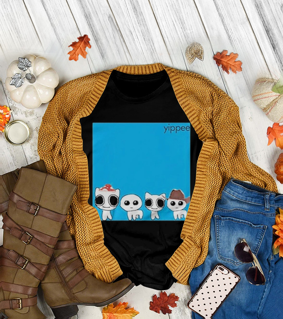 Yippee Blue Album Cringey Cartoon Characters With Cowboy And Chef Hats T-Shirt