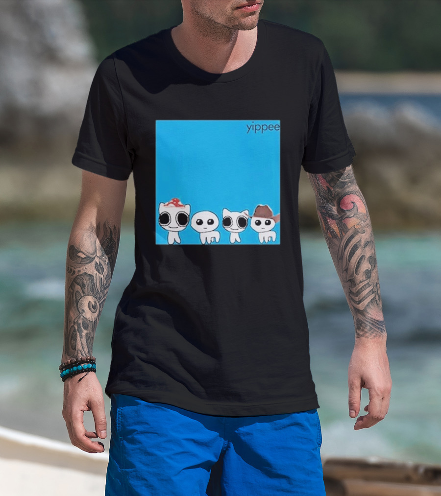 Yippee Blue Album Cringey Cartoon Characters With Cowboy And Chef Hats T-Shirt