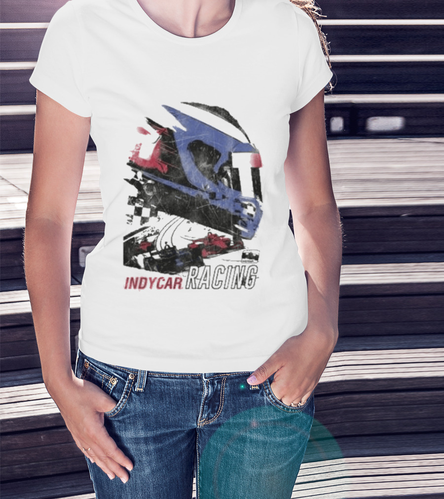 Indycar Racing Helmet With Blue And Red T-Shirt