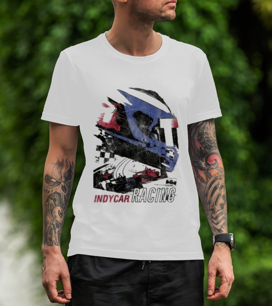 Indycar Racing Helmet With Blue And Red T-Shirt