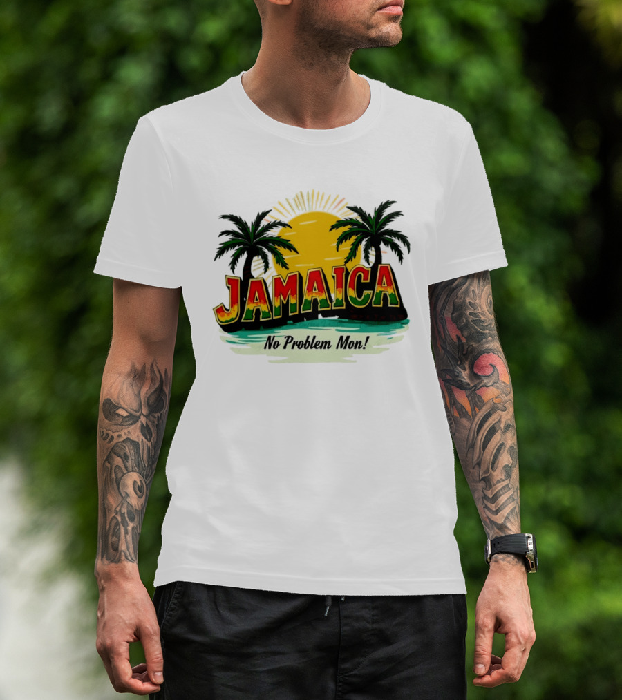 Jamaica No Problem Mon Vibrant Sunset Tropical Palm Trees T-Shirt