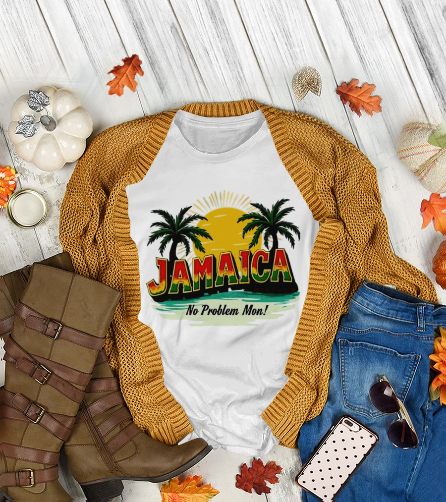 Jamaica No Problem Mon Vibrant Sunset Tropical Palm Trees T-Shirt