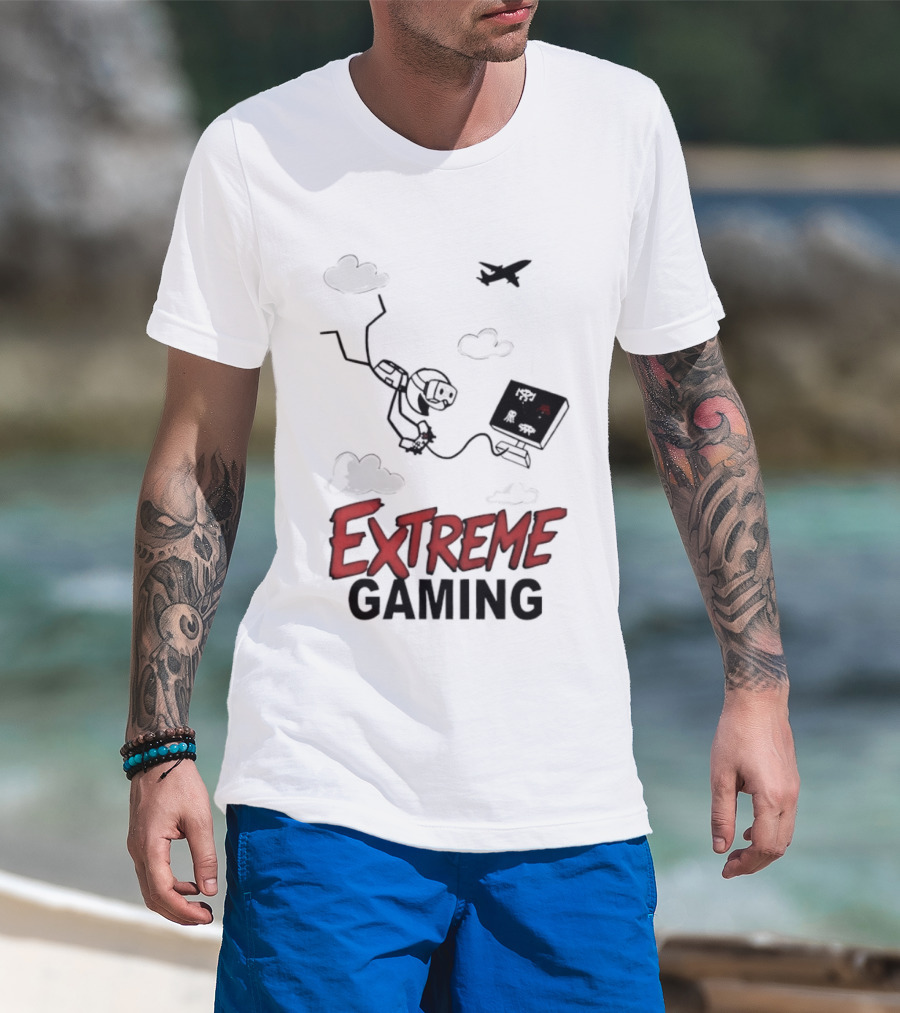 Boys Extreme Gaming Adventure Controller Clouds Plane T-Shirt
