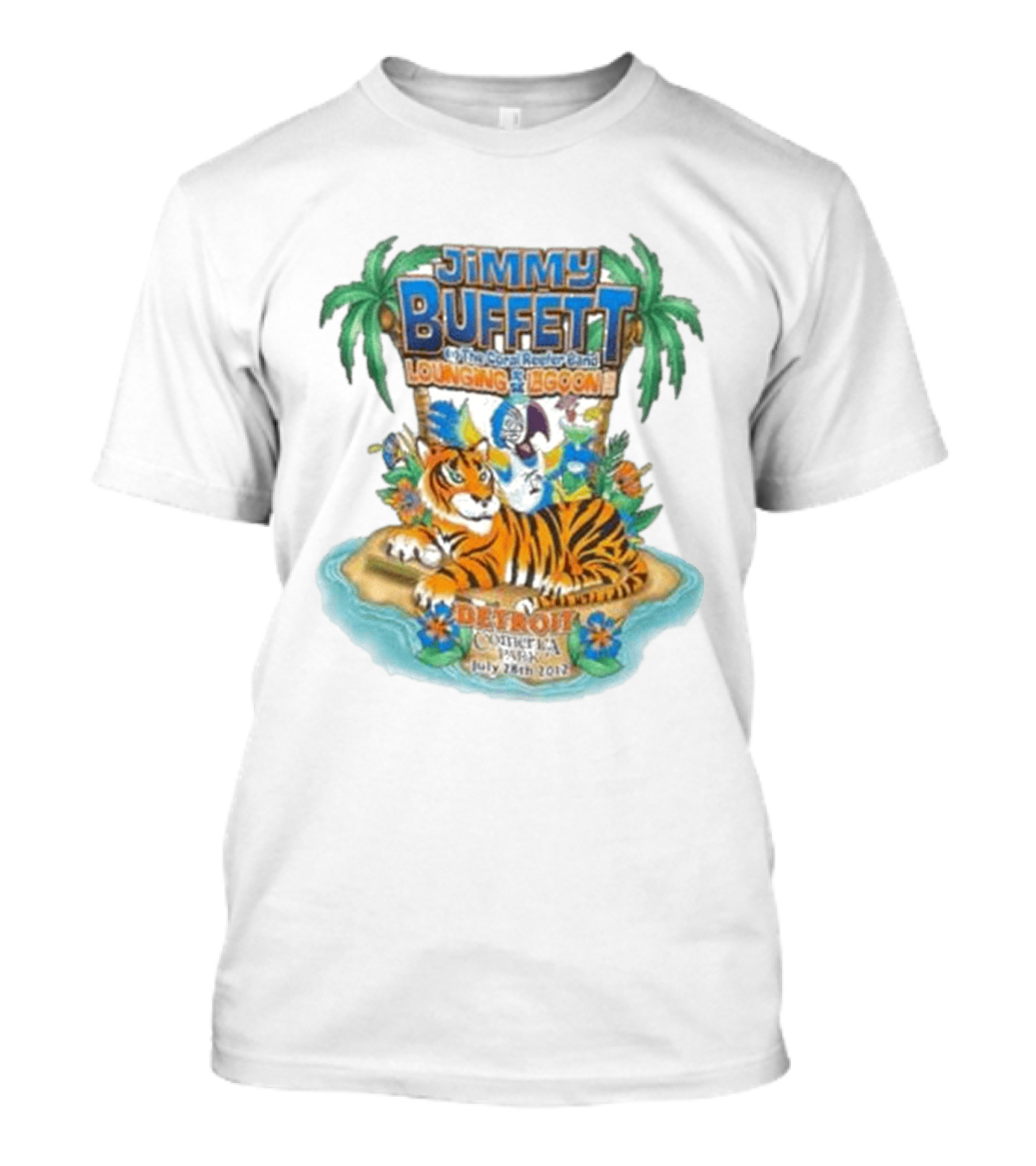 Jimmy Buffett The Coral Reefer Band Lounging At The Lagoon Detroit Comerica Park July 28th 2012 Tiger Palm Trees T-Shirt