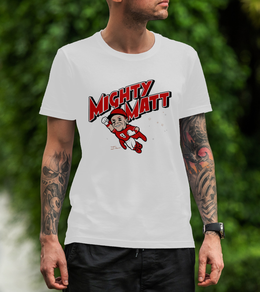 Mighty Matt McLain Cincinnati Reds Cartoon Superman T-Shirt