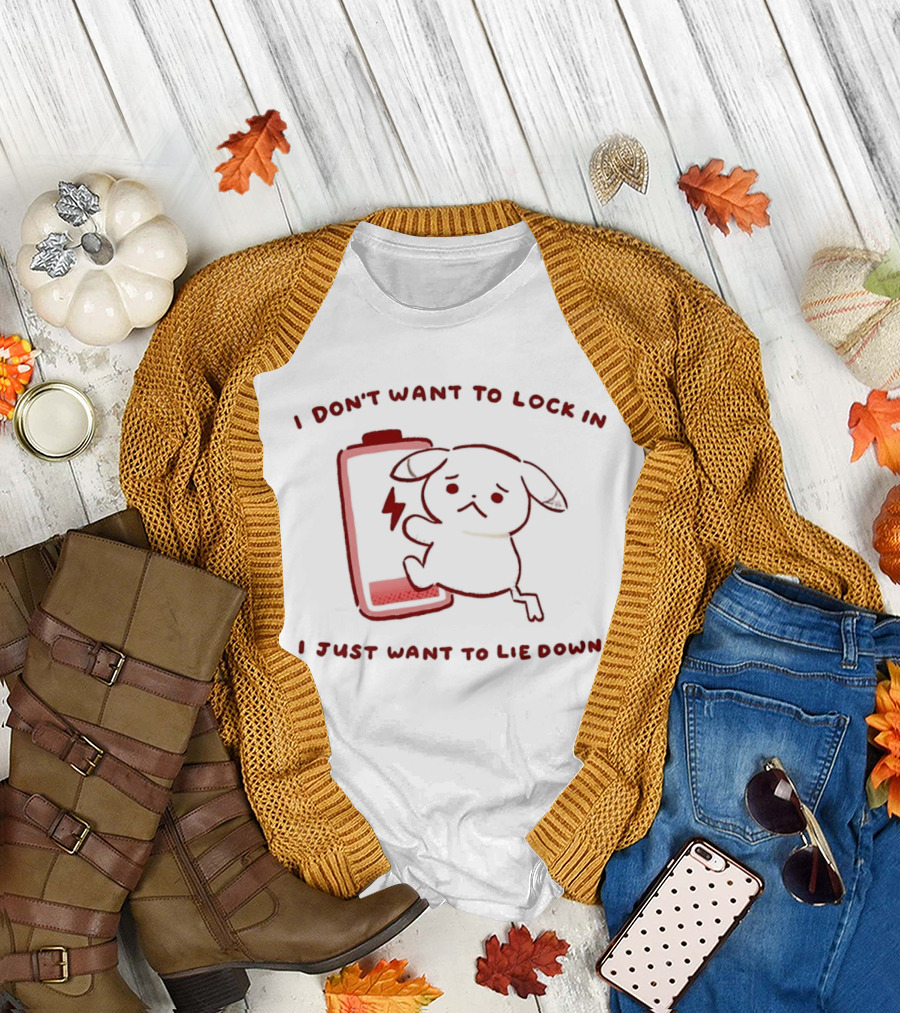 Peakychu I Don't Want To Lock In I Just Want To Lie Down Low Battery Dog T-Shirt