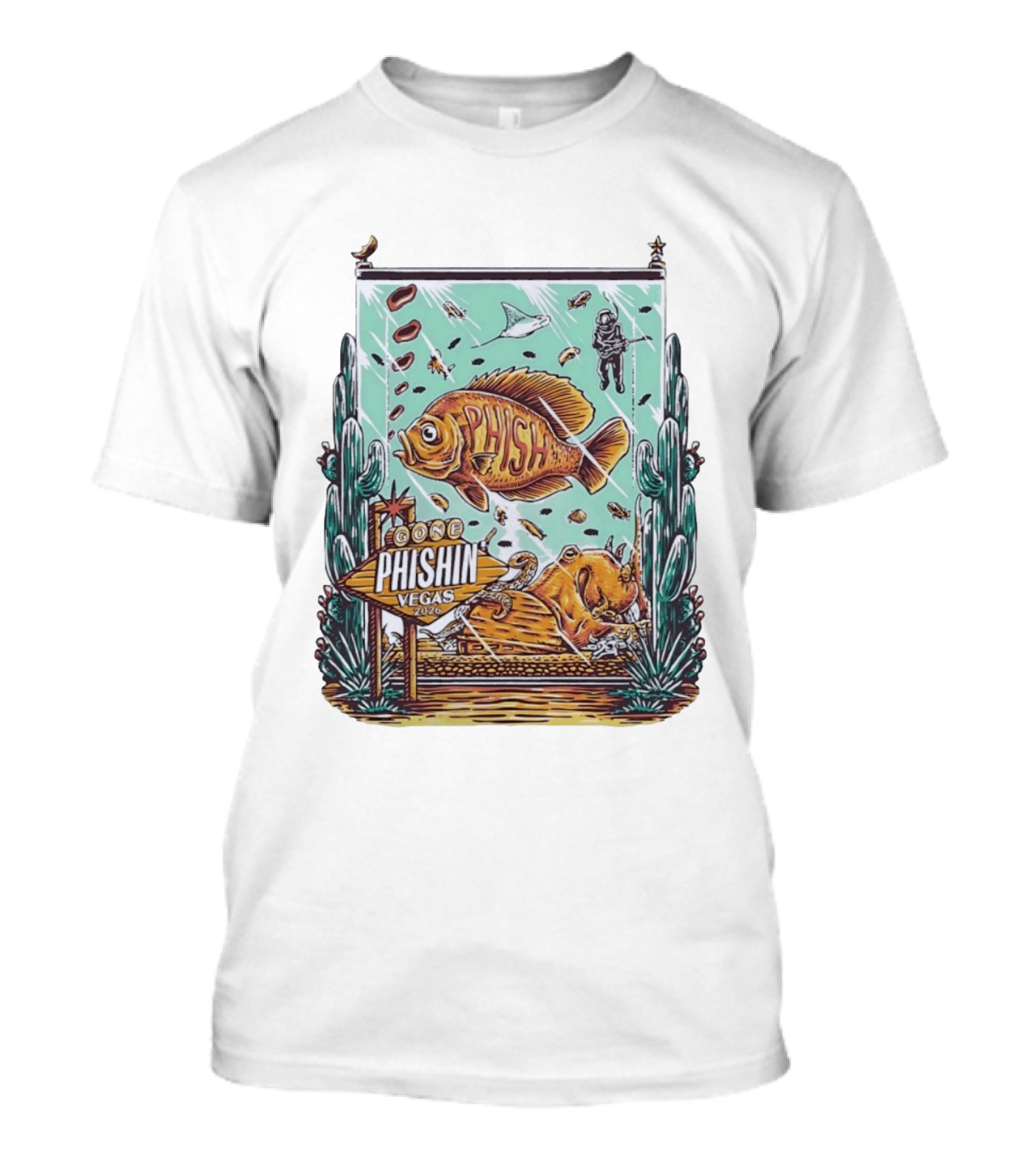 Gone Phishin Vegas 2026 Colorful Fish And Cactus Scene T-Shirt