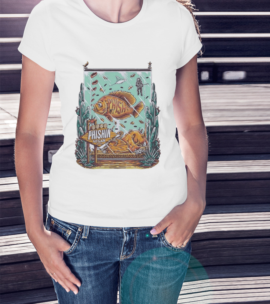 Gone Phishin Vegas 2026 Colorful Fish And Cactus Scene T-Shirt