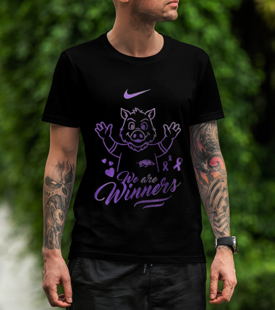 Arkansas Razorbacks Cancer Survivor We Are Winners Nike Purple Ribbon T-Shirt