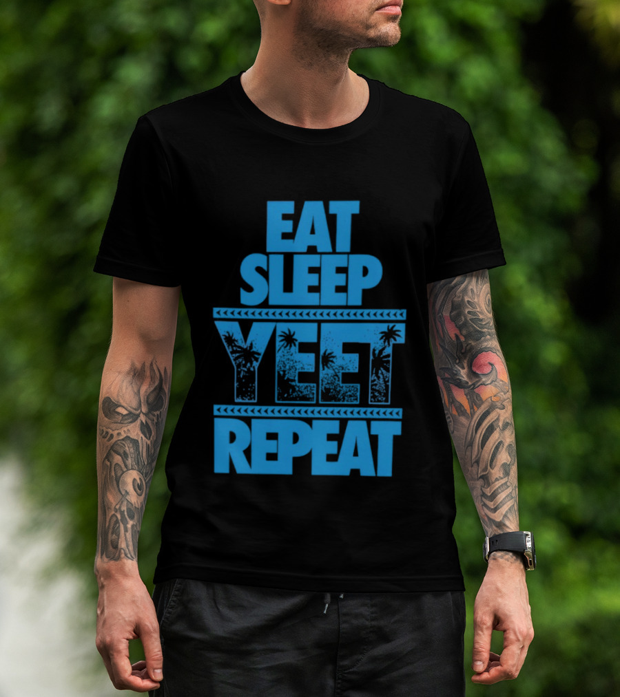 Eat Sleep Yeet Repeat WWE Jey Uso Blue Tropical T-Shirt