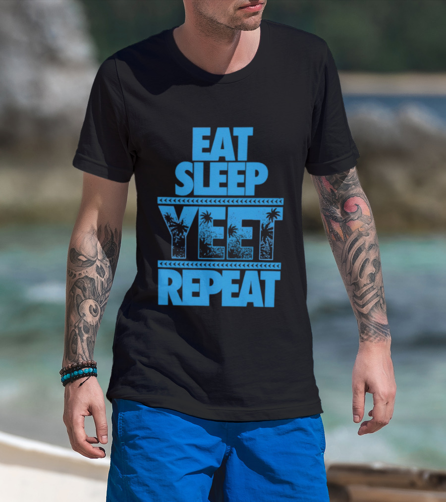 Eat Sleep Yeet Repeat WWE Jey Uso Blue Tropical T-Shirt