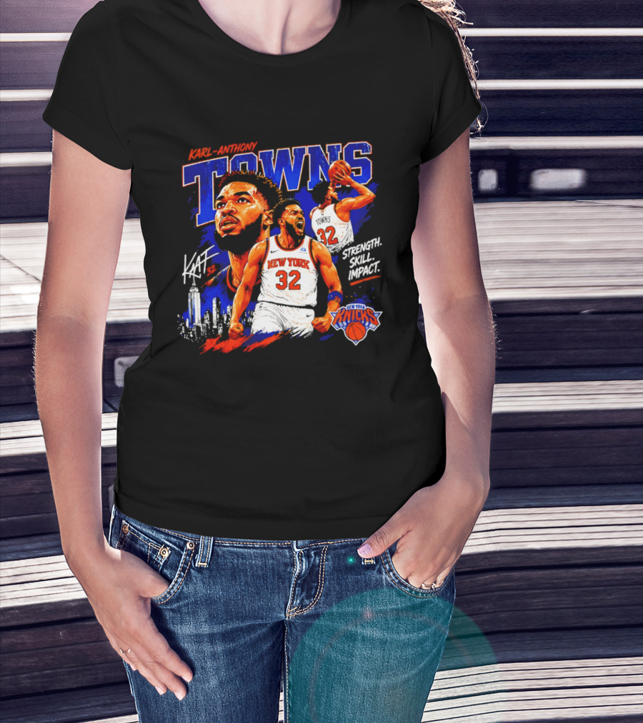 Karl Anthony Towns New York Knicks Strength Skill Impact 32 T-Shirt