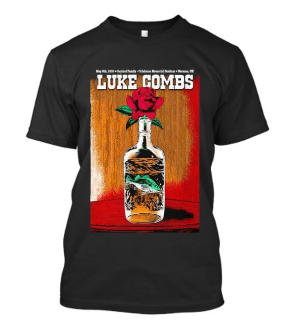 May 09 2026 Luke Combs Tour Norman OK Red Rose Fish In Bottle T-Shirt