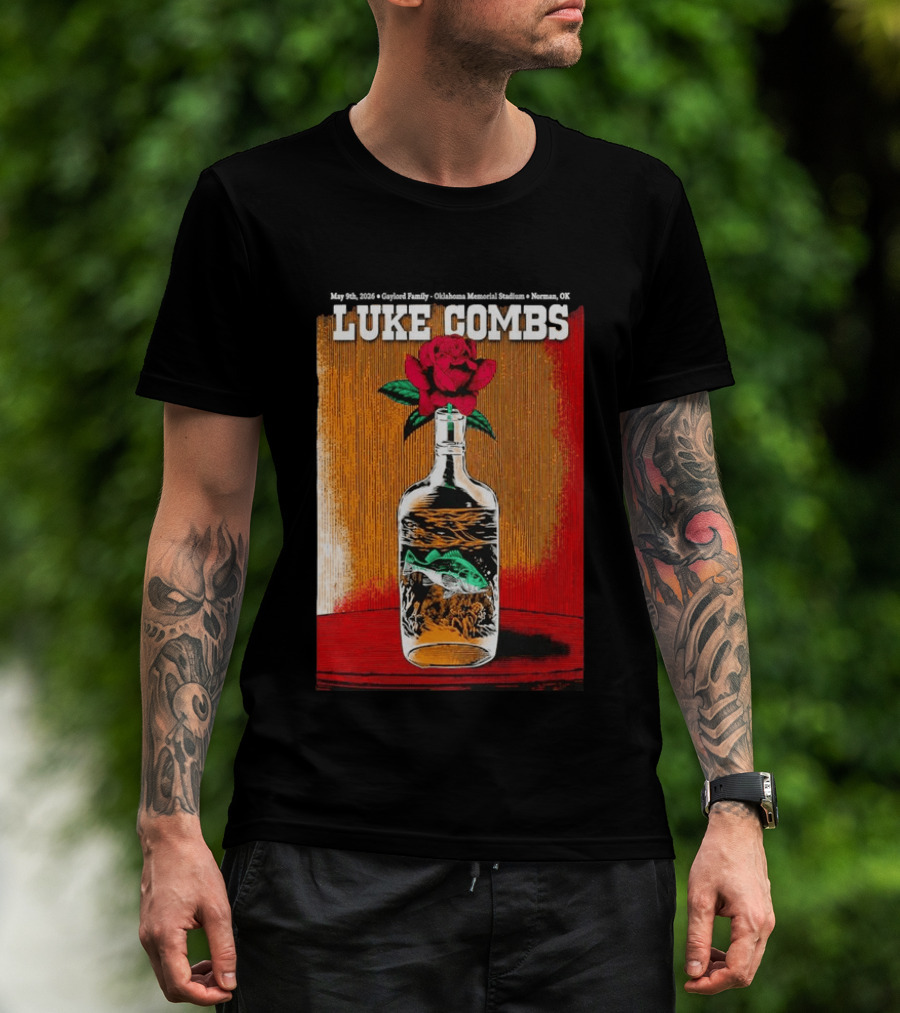 May 09 2026 Luke Combs Tour Norman OK Red Rose Fish In Bottle T-Shirt