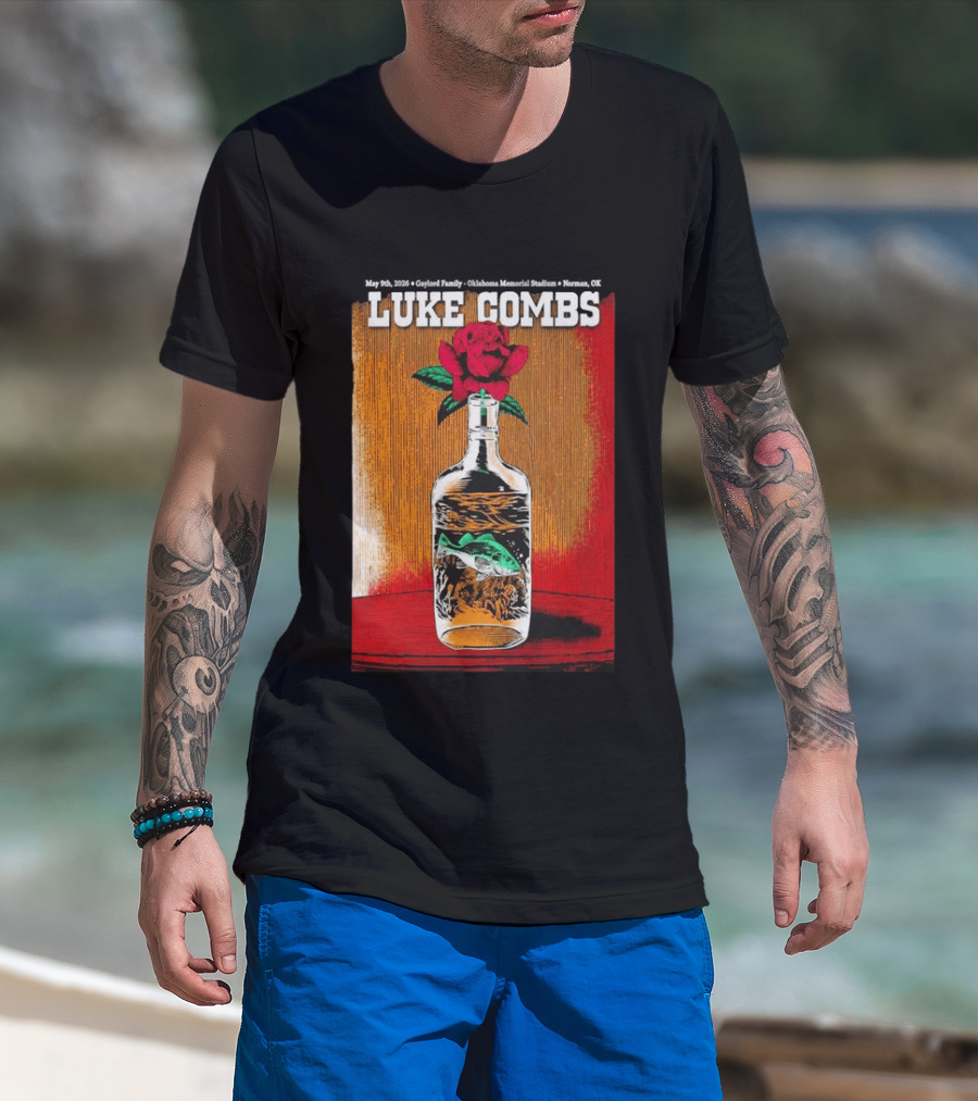 May 09 2026 Luke Combs Tour Norman OK Red Rose Fish In Bottle T-Shirt