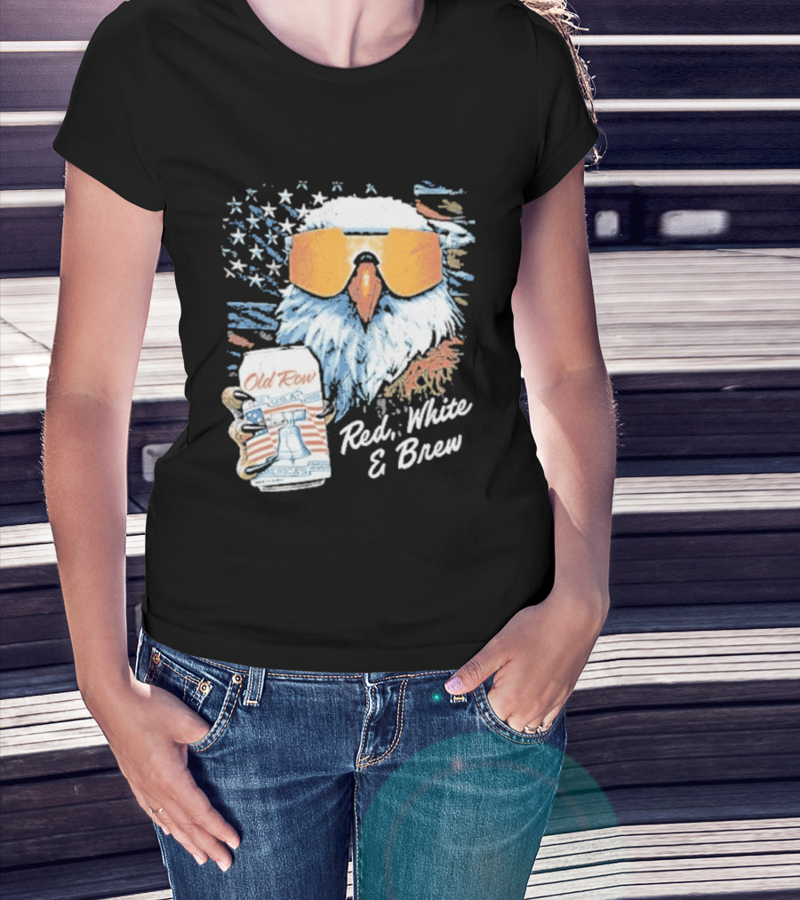 Old Row Red White & Brew Patriotic Eagle With Beer Can And Sunglasses T-Shirt