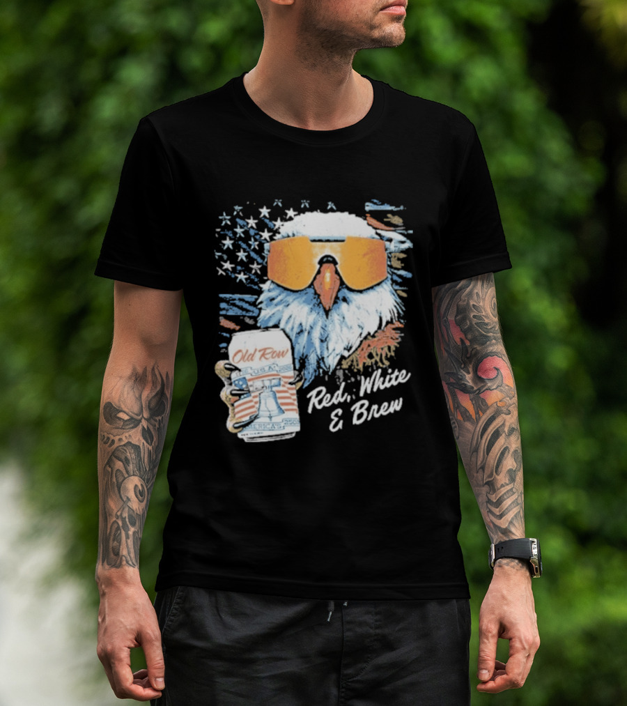Old Row Red White & Brew Patriotic Eagle With Beer Can And Sunglasses T-Shirt