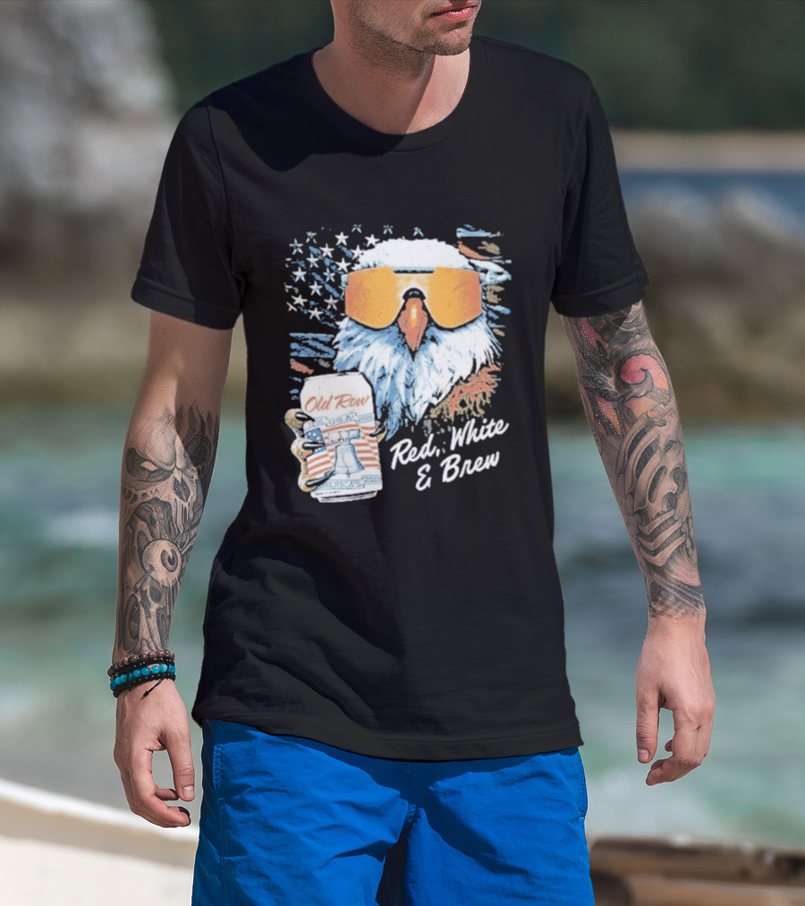 Old Row Red White & Brew Patriotic Eagle With Beer Can And Sunglasses T-Shirt