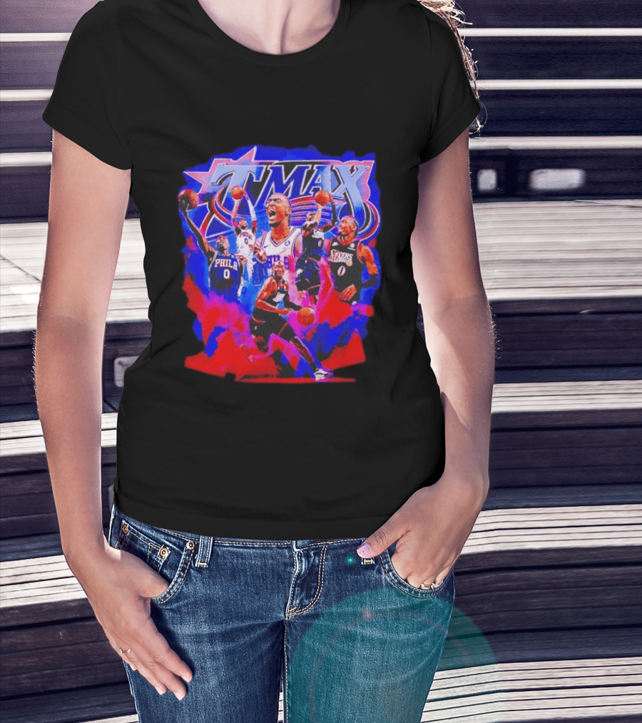 Tyrese Maxey MAX Philadelphia 76ers Basketball Action Montage T-Shirt