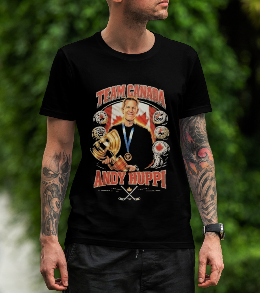 Team Canada Andy Huppi Hockey Champion Canada Flag Medal Trophy Celebration T-Shirt