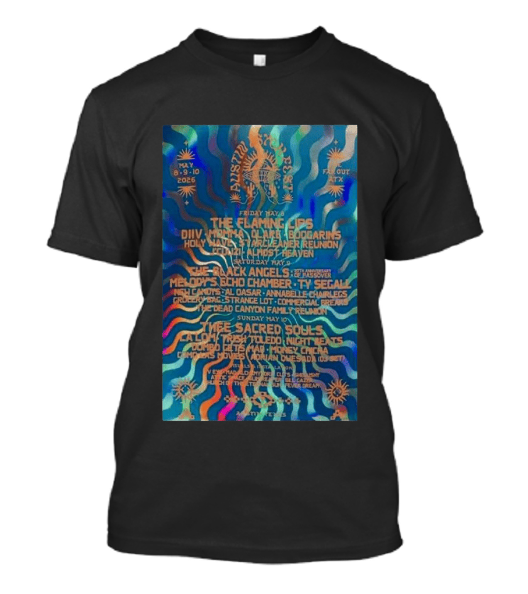 The Flaming Lips May 8 10 2026 Austin Concert DIIV Black Angels Thee Sacred Souls T-Shirt