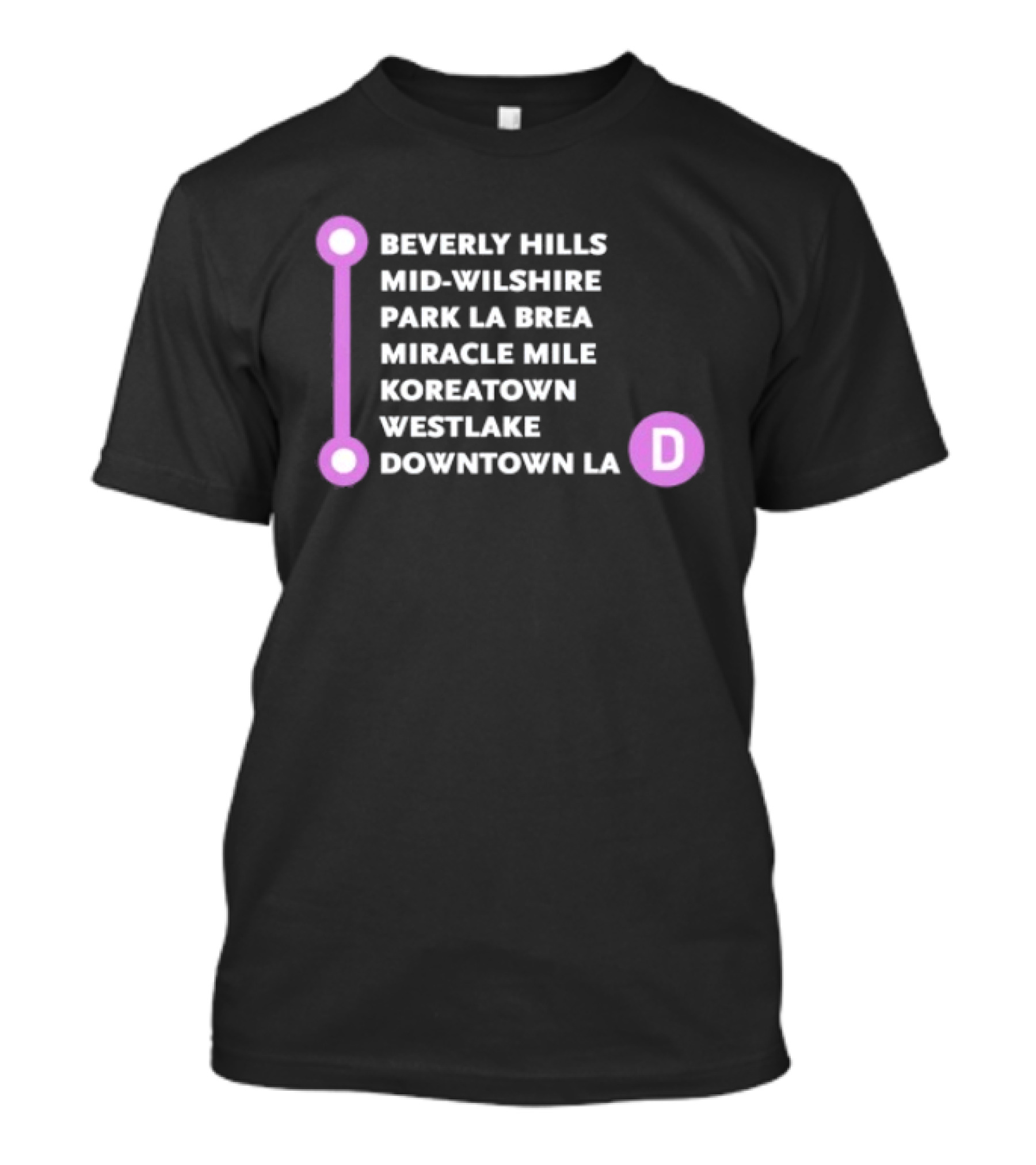 Beverly Hills Mid Wilshire Park La Brea Miracle Mile Koreatown Westlake Downtown LA D Map Purple Circle Route T-Shirt